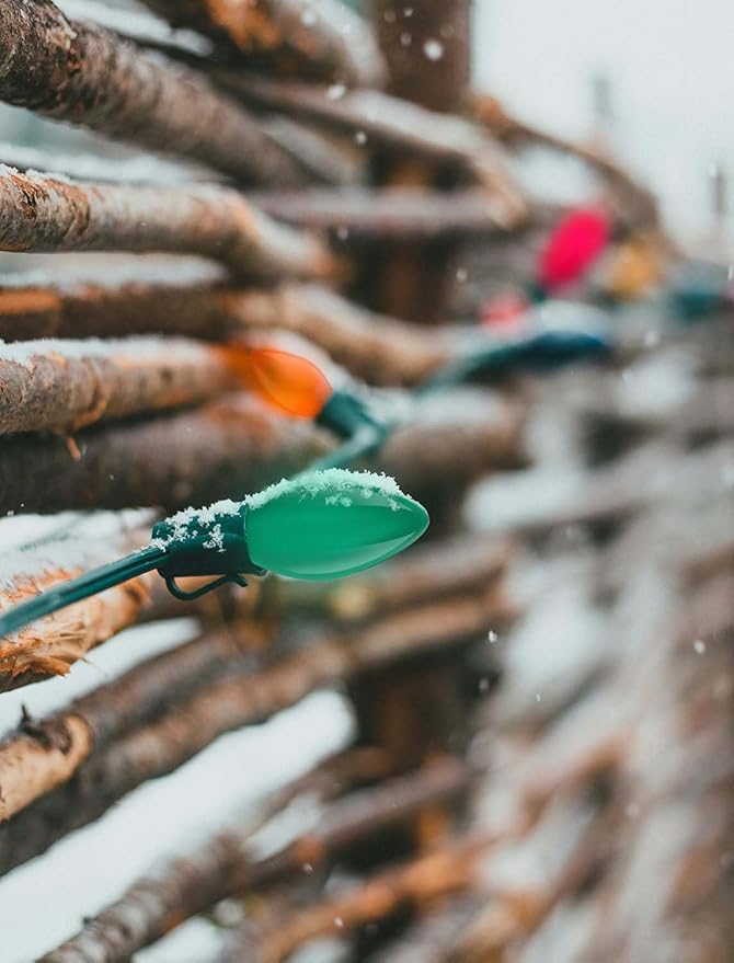 C7 Christmas Lights Outdoor, 25Ft Vintage Christmas String Lights with 27 Multicolor Ceramic Bulbs, Hanging Christmas Decorations Lights for Roofline House Garden Patio Backyard Party-Green