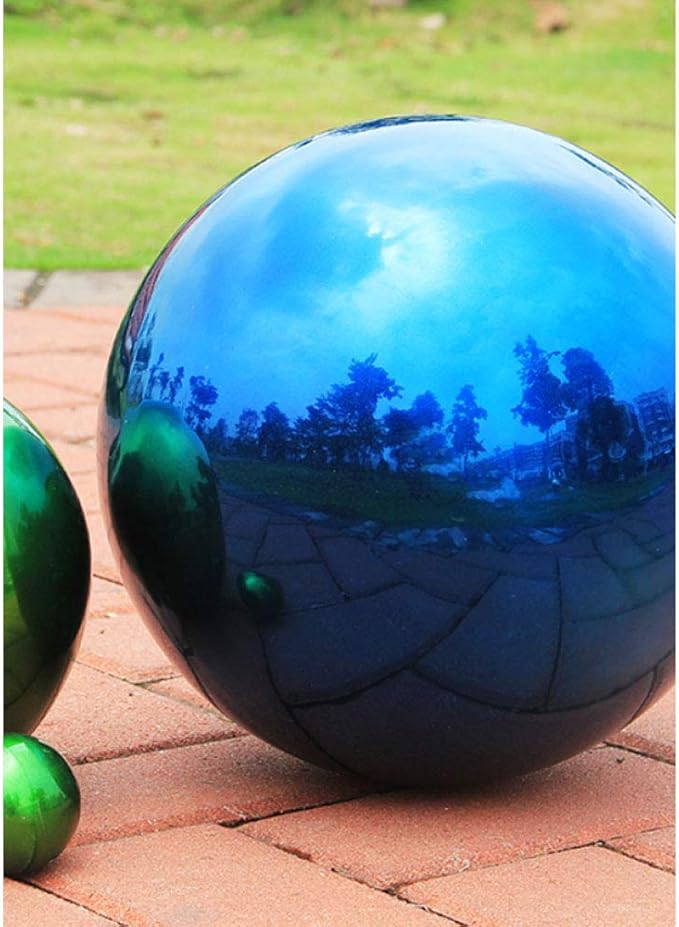20cm/8inch Diameter Gazing Globe Mirror Ball,Blue Stainless Steel Polished Reflective Smooth Garden Sphere,Colorful and Shiny Addition to Any Garden or Home