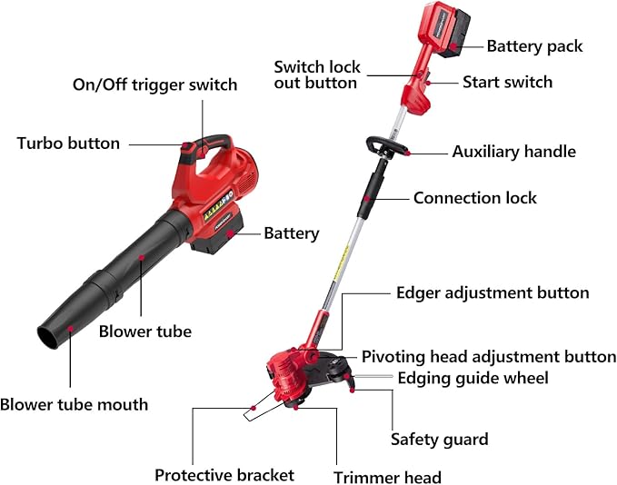 PowerSmart 40V MAX String Trimmer & Edger 2-in-1(with Automated Feed Spool)+ 40V Leaf Blower Combo Kit, 4.0Ah Battery and Charger Included