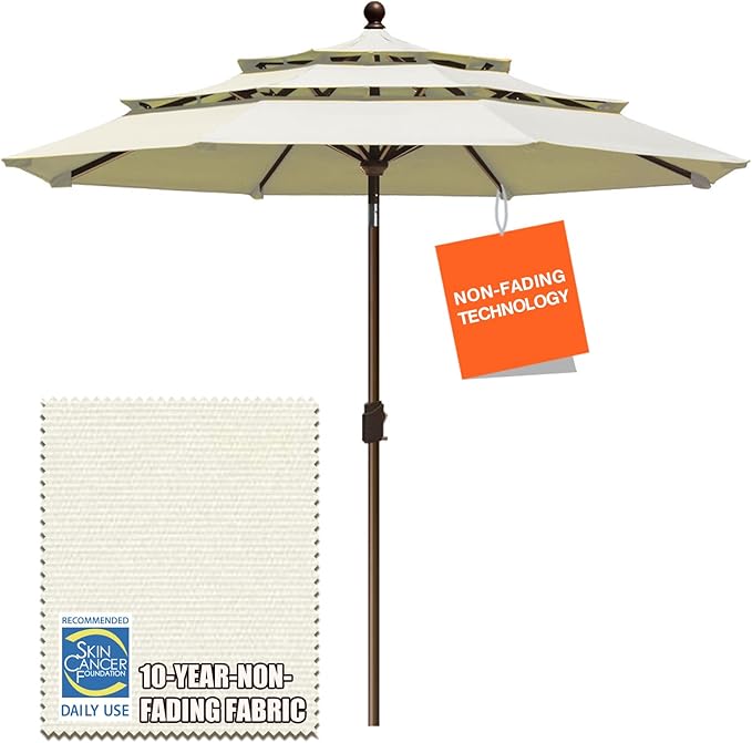 EliteShade USA 10-Year-Non-Fading 9Ft 3 Tiers Market Umbrella Patio Umbrella Outdoor Table Umbrella with Ventilation, Natural