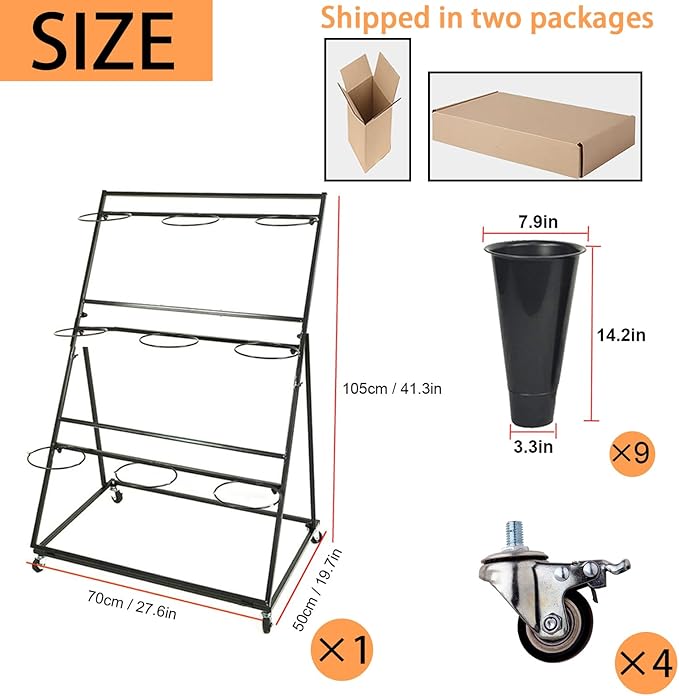 Flower Display Stand, Mobile Plant Cart shelve with Wheels, with Plastic Buckets, Easy to Install, Stepped Plant Stand, Suitable for Indoor and Outdoor Balcony Courtyard Garden Art Exhibitions ( Color