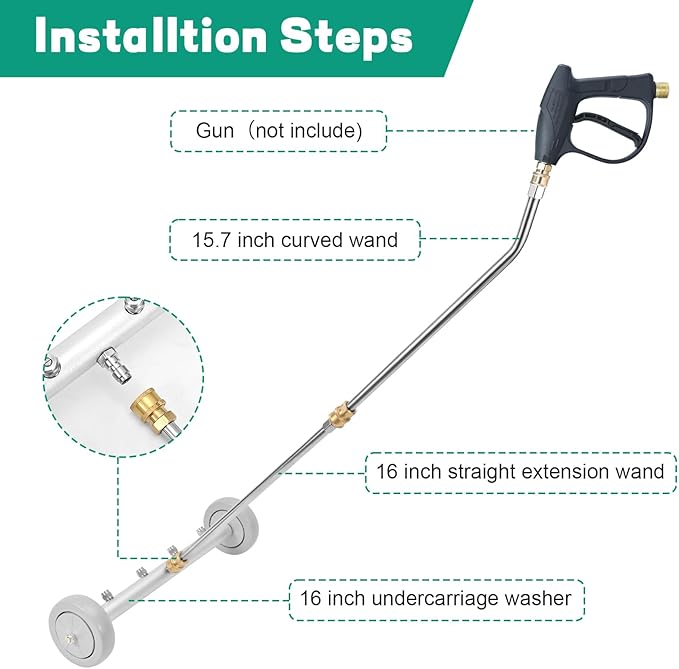 16 Inch Pressure Washer Undercarriage Cleaner, Under Car Washer, Undercarriage Sprayer for Pressure Washer with 2 Pcs Extension Wand, Universal 1/4" Connector, 4000 PSI