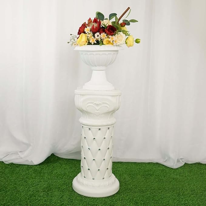 Efavormart 2 Pack 25" Tall White PVC 10mm Crystal Beaded Studded French Inspired Pedestal Column Stand for Floral Arrangements, Wedding, Aisle Decor, DIY Background Designing