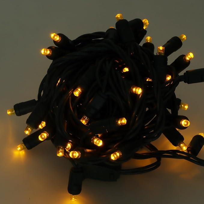 50 LED 5MM Yellow Christmas Lights, 17FT Indoor/Outdoor String Light, Mini Lights for Garden, Patio, Christmas Trees - Green Wire, Commercial Grade, UL Listed