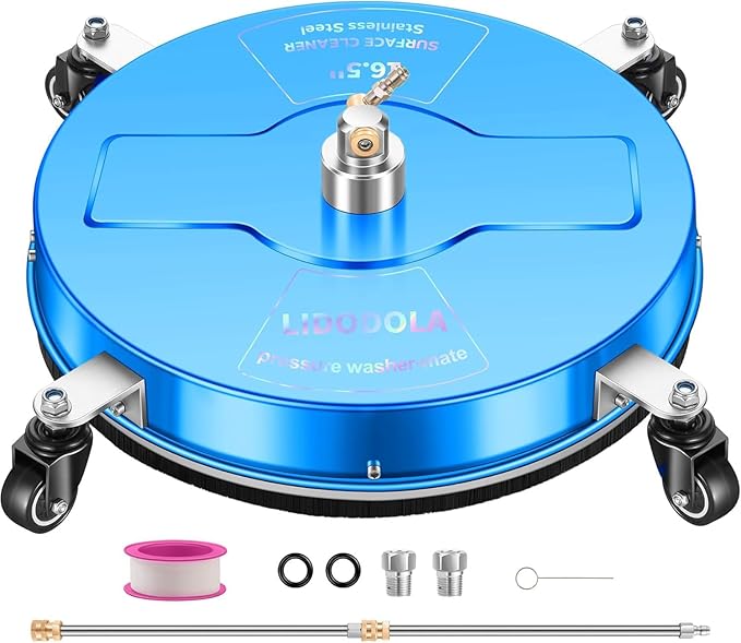 16.5" Pressure Washer Surface Cleaner with 4 Wheels - Coated Blue Stainless Steel Surface Cleaner for Pressure Washer Attachment for Concrete, Driveway, Patio, Sidewalk, Deck and Driveways - PWS165
