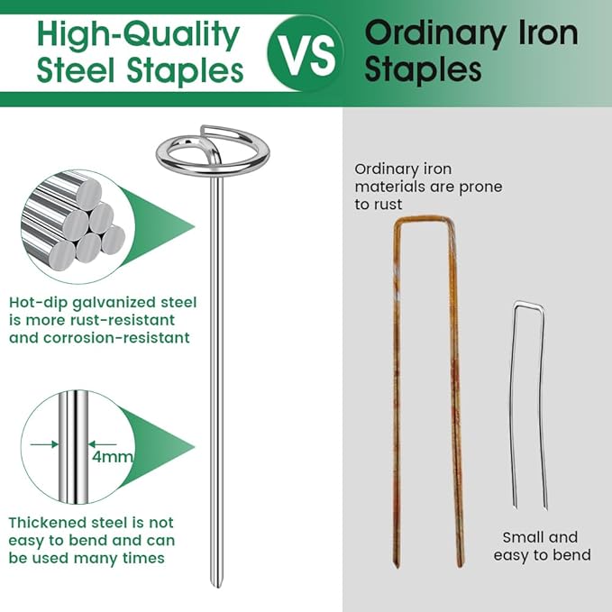 50pcs Landscape Fabric Pins, Bold 8 Gauge Galvanized Steel Garden Staples, Landscape Fabric Staples Tent Stakes Yard Stakes for Decoration Weed Barrier (50 X 6in)