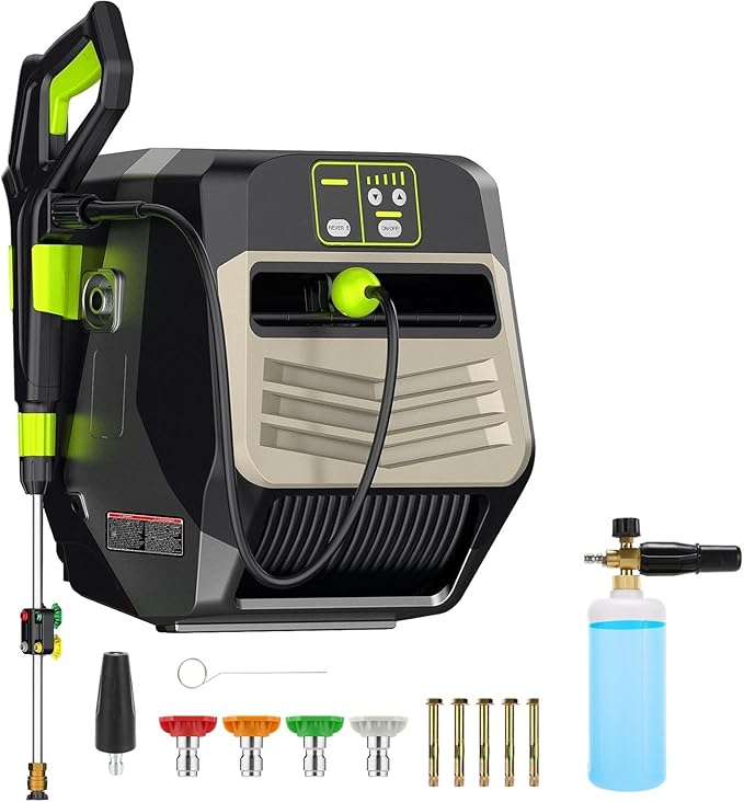 Wall Mounted Pressure Washer - 5500 PSI 3.6 GPM, 5 Levers Power Washer with 98FT Retractable Hose for Car/Driveway(Black)