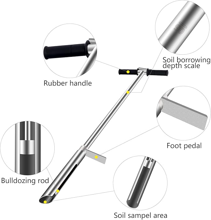 HOMIER 40"(1 Meter) Soil Sampler Probe 304 Stainless Steel with Ejector and Foot Pedal