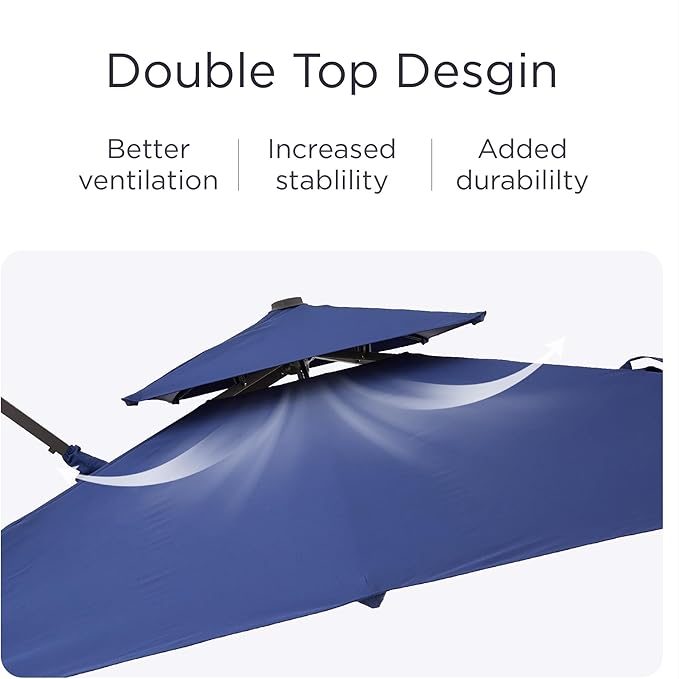 9' X 12' Cantilever Patio Umbrella 360°Rotation Rectangular Outdoor Large Offset Umbrellas Double Top Heavy Duty Windproof for Garden Deck Pool Backyard, Navy