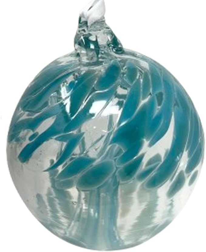 Turquoise Tree of Life Glass Globe - Small 3.5 inch Hand Blown Handmade Hanging Garden Gazing Ball Indoor Outdoor Home Décor