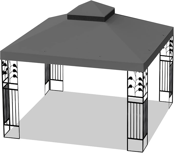 10x10 Ft Gazebo Canopy Replacement Cover, Double Tiered Gazebo Replacement Top (Grey)
