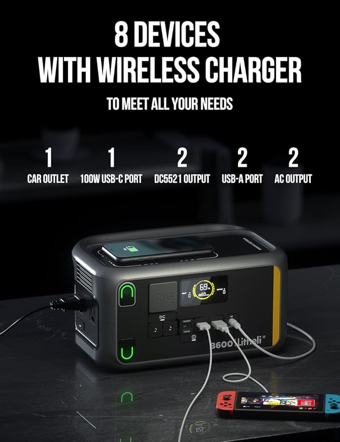 Litheli Portable Power Station 600W, 562Wh Portable Power Generator with 100W USB-C PD Fast-Charging, 110V/600W AC Outlet Solar Generator for Outdoor Camping(Solar Panel Optional), RV