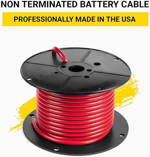 Spartan Power Battery Cable, 100% Pure Copper Wire, Automotive, Inverter, MPPT, Car Audio Speaker Amp Stereo, RV Trailer, Made in USA