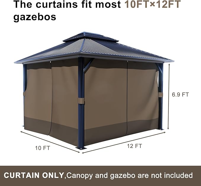 BPS 10' x 12' Gazebo Curtain Privacy 4-Panel Sidewall Outdoor Replacement Shade (Only Curtain)