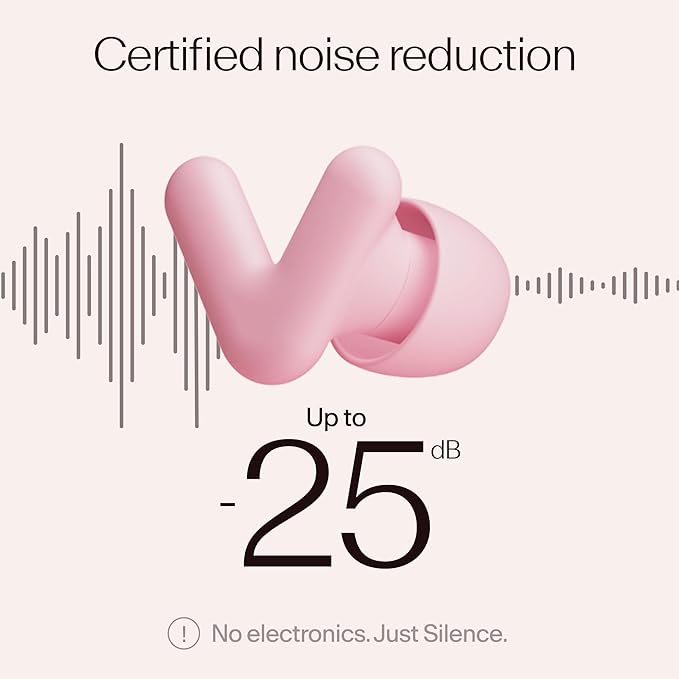 Alpine Silence Earplugs for Sleep, Focus & Travel - V-Shape Snug Fit & Soft Oval Tips – 4 Sizes XS/S/M/L - Comfortable, Reusable Hearing Protection - 22dB – Pink