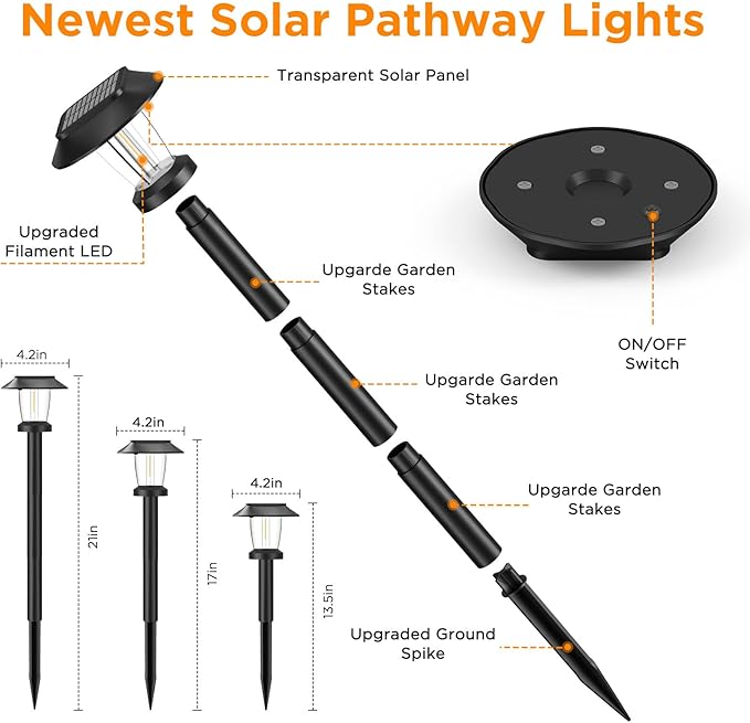 ALEPOD Solar Pathway Lights Outdoor - 8 Pack Solar Powered Garden Lights Waterproof, Decor Landscape Lighting with Three Lighting Modes for Yard, Lawn, Walkway, Driveway, Warm White
