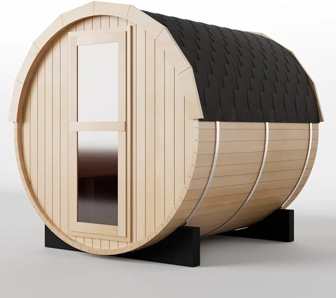 ZONEMEL Indoor and Outdoor Barrel Sauna Room, Canadian Hemlock Wood Steam Sauna with 4.5KW ETL TOULE Heater, Sauna Stove, Water Bucket, Rocks, 195℉, 220V (Hemlock, 3-4 Person)