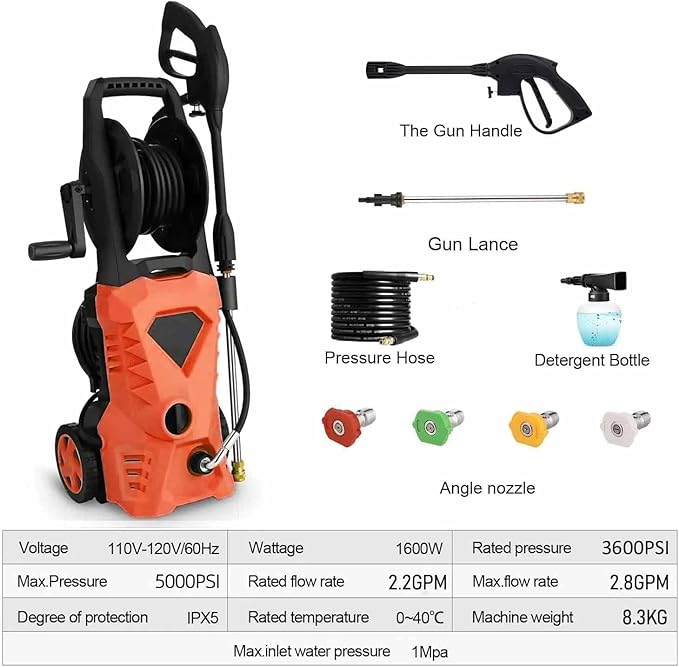 5000PSI Electric Pressure Washer 2025 2.8GPM High Power Washer with 4 Pressure Nozzle and Soap Bottle for Home, Car Washing, Fence Cleaning, Patio