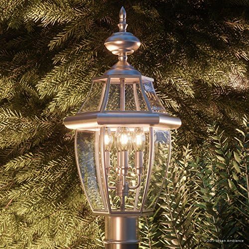Urban Ambiance Luxury Colonial Outdoor Post Light, Large Size: 23" H x 12.5" W, with Tudor Style Elements, Versatile Design, Classy Aged Silver Finish and Beveled Glass, UQL1151