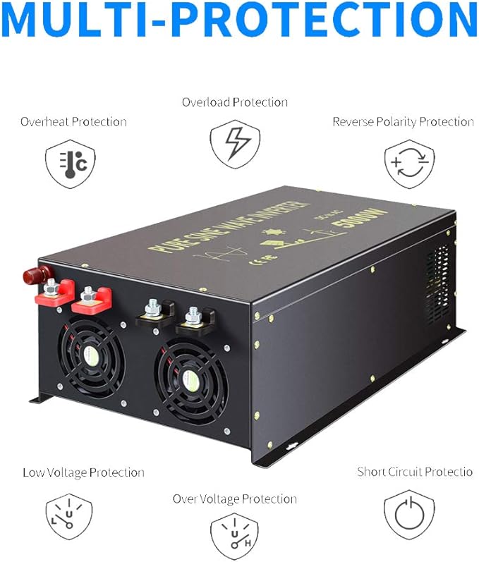 WZRELB Pure Sine Wave 5000W (10000W Surge) 12V Power Inverter DC to AC Power - Solar, RV (RBP-500012)