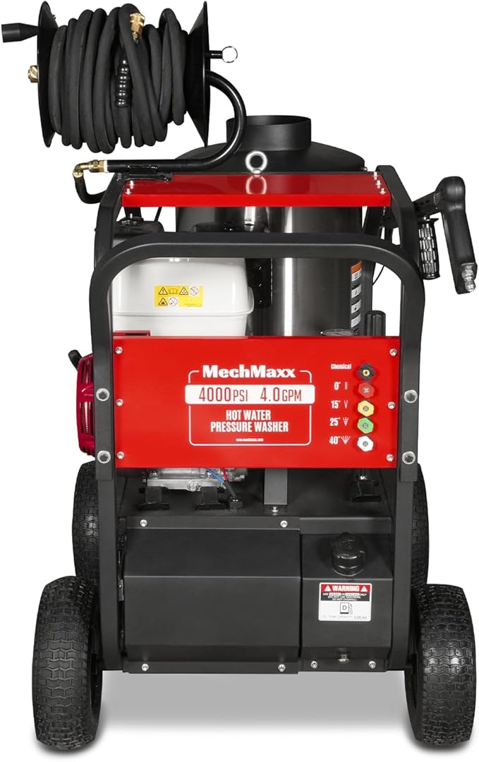 4000 PSI 4 GPM Honda GX390 389CC 11.7HP E-Start Engine Hot Water Pressure Washer with Hose Reel, HPW40H
