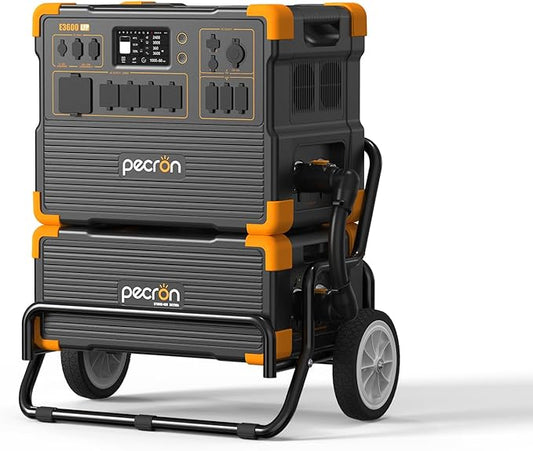 pecron E3600LFP Portable Power Station 3072Wh with Extended Battery Trolley Kit, Expandable to 15360Wh, 5x3600W AC Outlets LiFePO4 Battery Backup Solar Generator for RV, Camping, CPAP