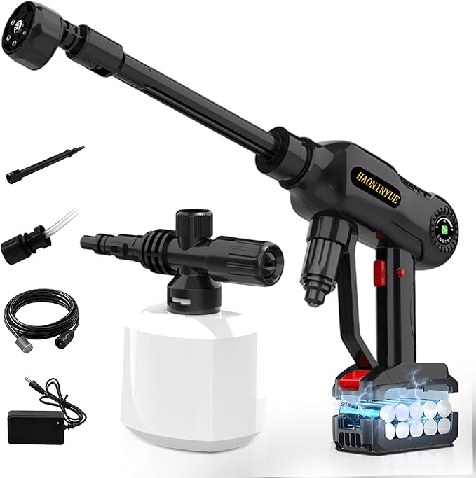 Rechargeable High Pressure Washer, 21V High Pressure Power Washer, 680PSI Portable High Pressure Car Wash with 6-in-1 Nozzle Foam Gun for Car Cleaning, Home, Garden Watering, Boat Cleaning