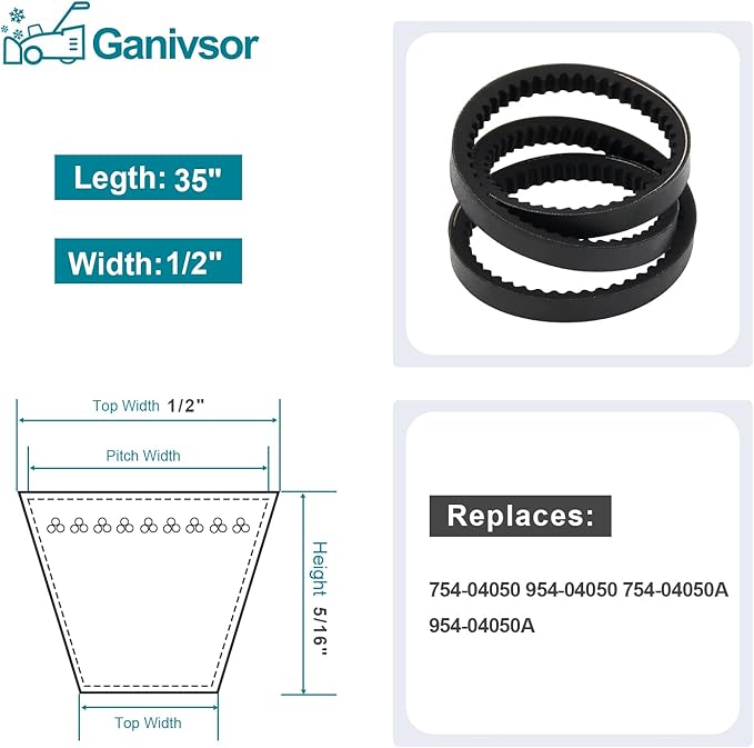 Ganivsor 754-04050 954-04050 Replacement 1/2'" x 35“ Cogged Auger Drive V-Belt Compatible with MTD Two-Stage Snow throwers 754-04050A 954-04050A