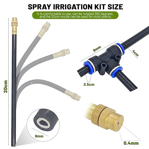 360° Adjustable Drip Irrigation System - 100FT Garden Watering System with 32 Nozzles, Garden Irrigation System, Greenhouse Accessories, Atomizing System for Yard, Lawn, Plants, 5/16 inch Hose