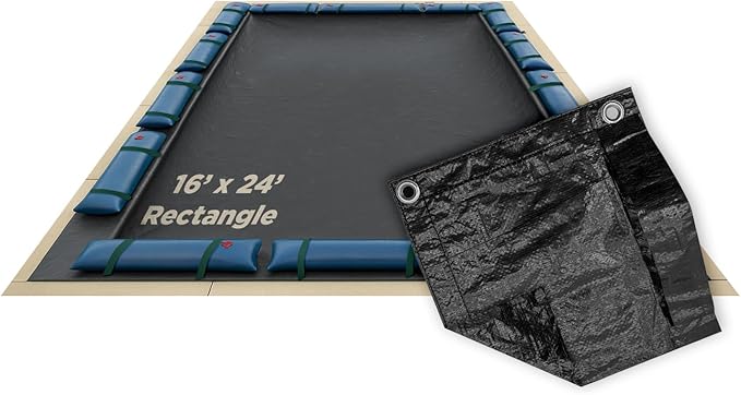 Buffalo Blizzard Deluxe Winter Cover for 16 ft x 24 ft Rectangle Inground or Above Ground Swimming Pools | Blue/Black Reversible | 5-Foot Additional Material