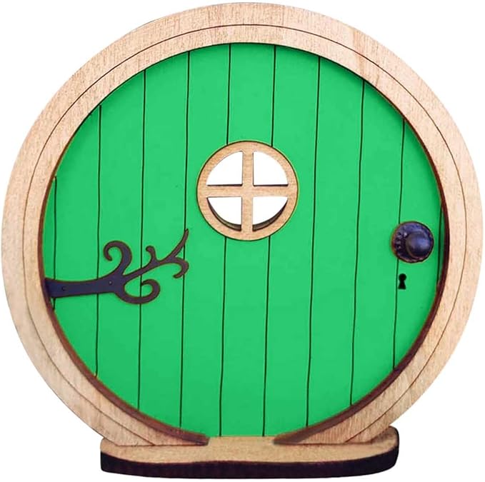 1Pc Fairy Garden Door for Tree, Fairys Doors for Trees Outdoor and Tree Trunk, Mini Fairy Garden Sculpture Lawn Ornament Decor, Fairys Tales Door Decoration，Gardens Miniatures (Green)
