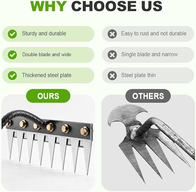 2025 Upgrade Iron Weeding Rake 2.0, 5/6/7/8 Teeth Carbon Steel Garden Weeder Rakes, Iron Rake for Yard Lawn and Garden, Heavy-Duty Garden Hand Weeder Puller Tool for Gardening and Weedings (6 Teeth)