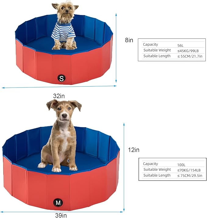 Foldable Pet Dog Kids Swimming Pool(40'' x 12''),Plastic Anti-Slip PVC Bathing Tub Swimming Pool Durable Fiberboard Kiddie Pool Red