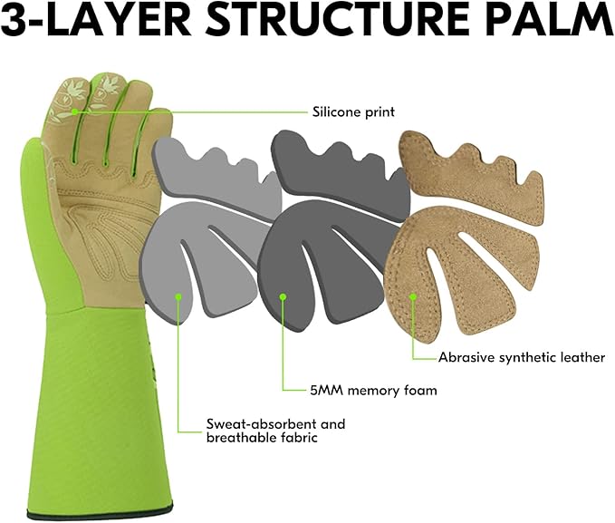 Vgo... 1-Pair Ladies' Synthetic Leather Gardening Gloves, Long Sleeves Gauntlet, Breathable & Grip Work Gloves, High Dexterity, Washable (Size S, Green, SL7445)