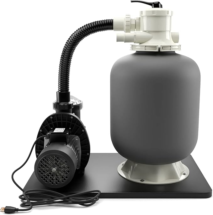 FibroPool Sand Filter Pump System For Above Ground Swimming Pools - Designed and Assembled in USA - Hose Adapters Included - High Efficiency - FSP Series (FSP16) Black