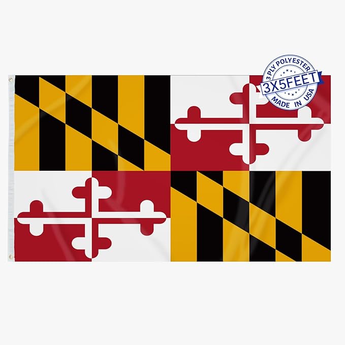 AMZFLAG Double Sided Maryland State Flag 3x5 ft Outdoor Heavy Duty State of Maryland Flag Vivid Color MD Flags with 2 Brass Grommets Thick Material