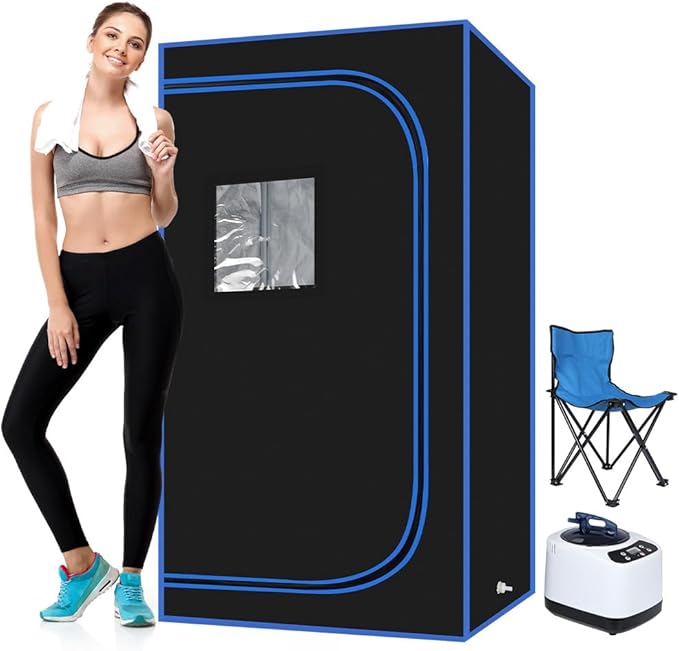 Panana Portable Steam Sauna, Full Size Full Body Home Sauna Box, Foldable Sauna Tent with 1000W 3L Steamer, Remote Control, Folding Chair, 9 Levels