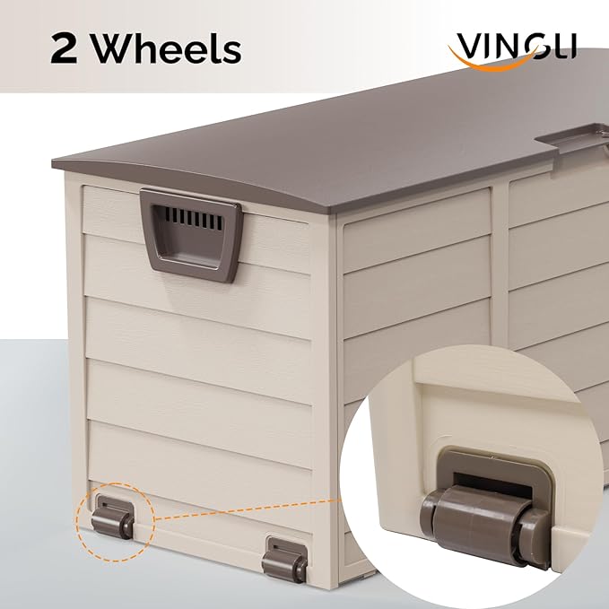 VINGLI 75 Gallon Outdoor Storage Box, Lockable Plastic Storage Containers with Lid, Patio Deck Box Furniture for Garden, Pool, Balcony, Yard (Coffee)
