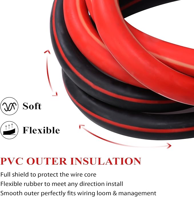2 Gauge Battery Welding Cable (Black, 5 Feet) - 2 AWG Copper Clad Aluminum Power Wire with M8 & M10 Copper Cable Lug Ends for Auto, Camper, RV, Truck, Solar Low Voltage Wiring