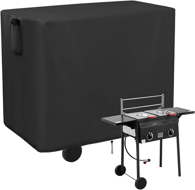 Outdoor Propane Deep Fryer Cover, 420D Heavy Duty Waterproof Outdoor Fryer Covers, Propane Deep Fryer Cover with 2 Buckles & Ventilation Opening, Black