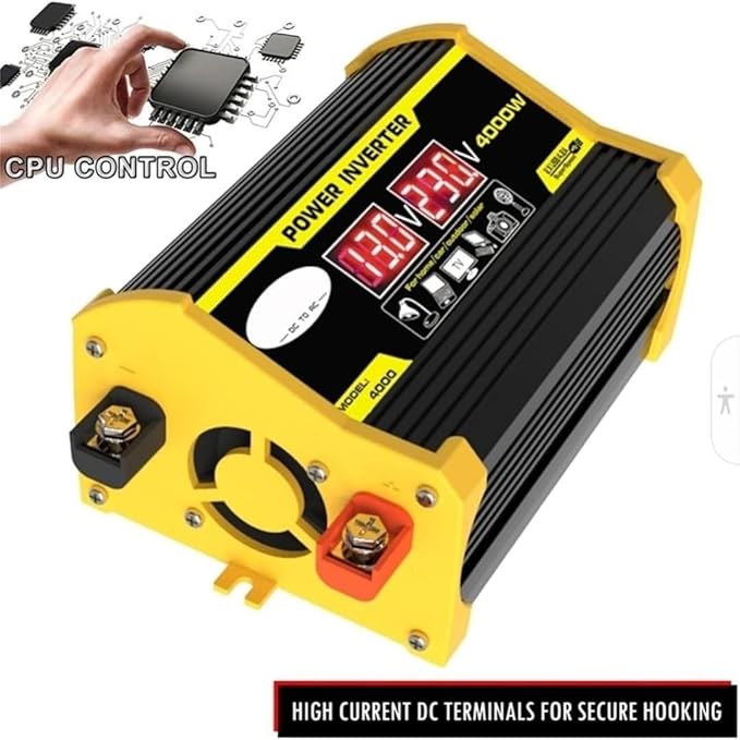 High-Power 4000W DC to AC Power Inverter – 12V to 110V/220V Converter with Dual USB Ports, Universal AC Outlet, LED Display for Cars, Trucks, RVs, and Home Backup (Black, 220V)