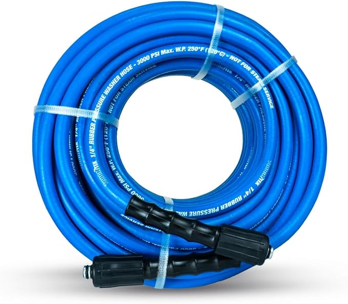 Tough-Tek Rubber Pressure Washing Hose 1/4" x 50' with M22 Coupler – Blue