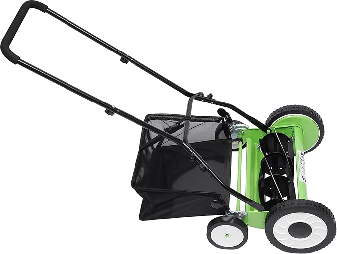 16-Inch Manual Reel Lawn Mower 9 Adjustable Heights 4-Wheel Push Mower for Large Lawns No Gas/Charge, Lightweight & Quiet Grass Cutter