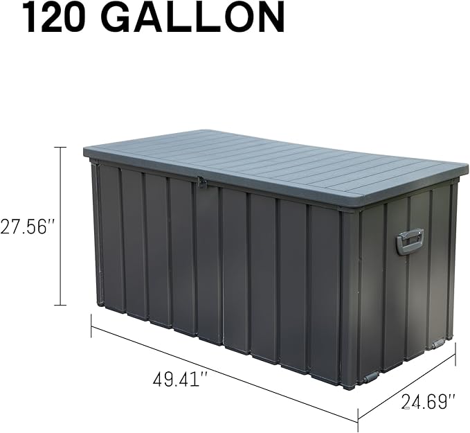 Deck Box,120 Gallon Indoor and Outdoor Storage Box, Lockable Large Patio Storage Bin for Outside Cushions, Garden Tools (Dark Grey)
