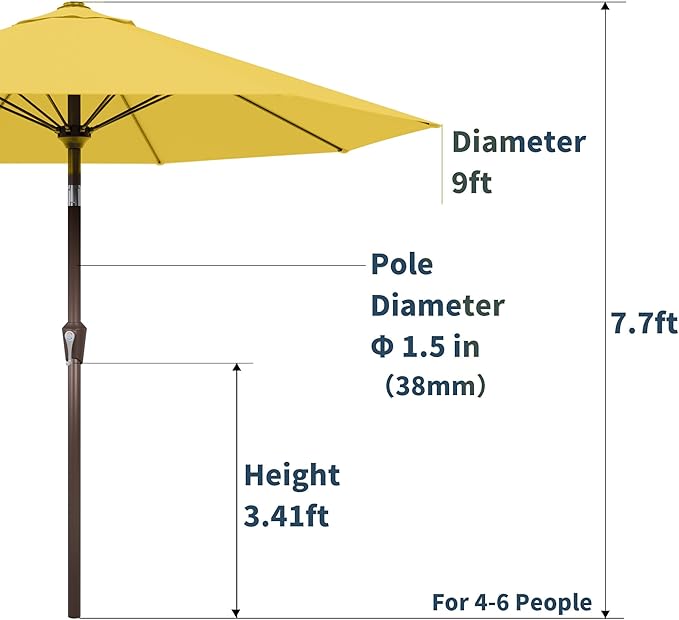 PatioKingdom Auto-Tilt 9FT Patio Umbrella Outdoor with 8 Sturdy Fiberglass Ribs,Market Table Umbrella for Pool,Backyard,Deck and Garden