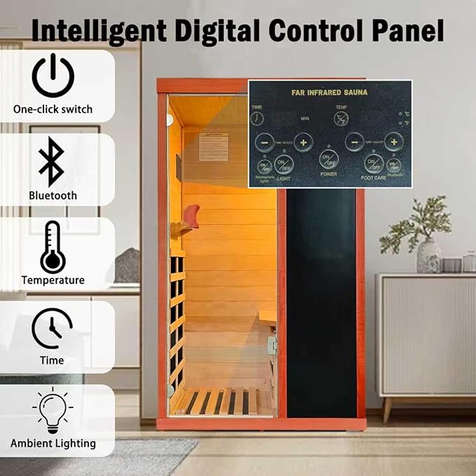 RIGO Home Far-Infrared Sauna Cabin 530W Single-Person Indoor Sauna Cabin, LoElectromagnetic Radiation Dry SaunaDimensions: 28.74 × 35.24 × 61.61 inches