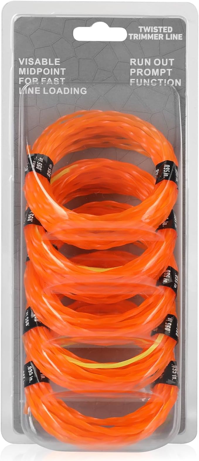 Quintillus 5-Pack 095 Trimmer Line Heavy Duty, Weed Wacker String for Gas and Electric Grass Trimmer and Brushcutters, Pre-Cut Dual Color 3-Section Fast-Positioning Twisted Trimmer Line 14FT