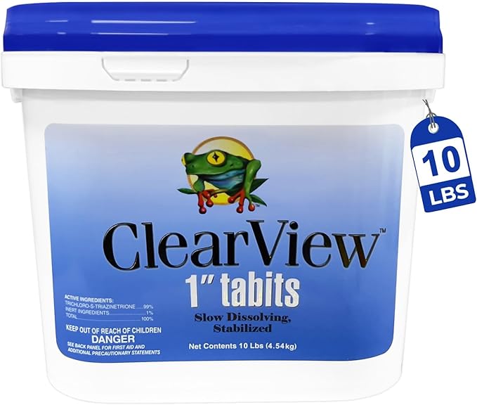 ClearView Chlorine Tablets 1 Inch 10 Lbs for Swimming Pools, 1" Chlorinating Tablets for Spa Hot Tub Chemicals Pool Chlorinating Sanitizer, Kills Bacteria Controls Algae, 10 Pounds