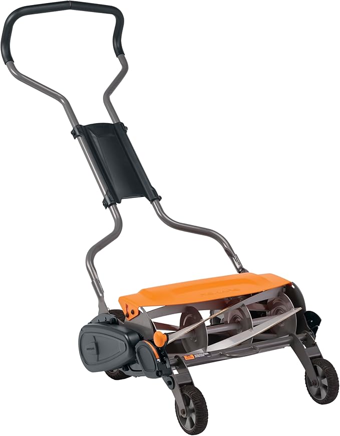 Fiskars Push Mower, Cut Width Manual Reel Mower with No Motor, Eco-Friendly Manual Reel Lawn Care, 18", Black