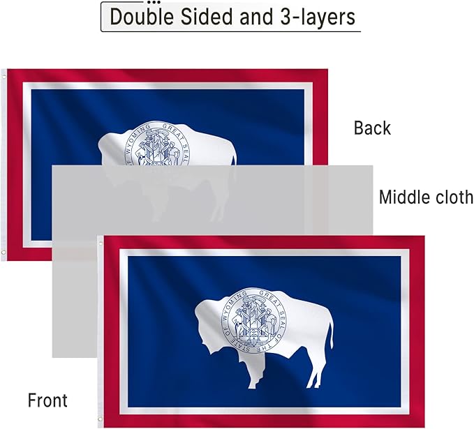 Bradford Wyoming State Flag 3x5 feet Outdoor, 3 Ply Polyester Double Sided WY Wyoming Flags Heavy Duty State of Wyoming with 2 Brass Grommets